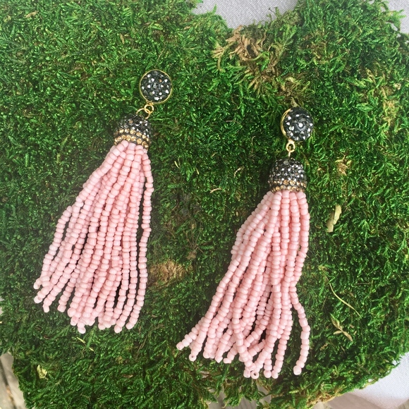 Beaded Tassel Faux Druzy Resin Drop Earrings - Picture 7 of 7